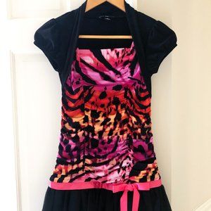IZ Byer California Girl's Short Sleeve Formal Party Black Pink Bolero Dress Sz12